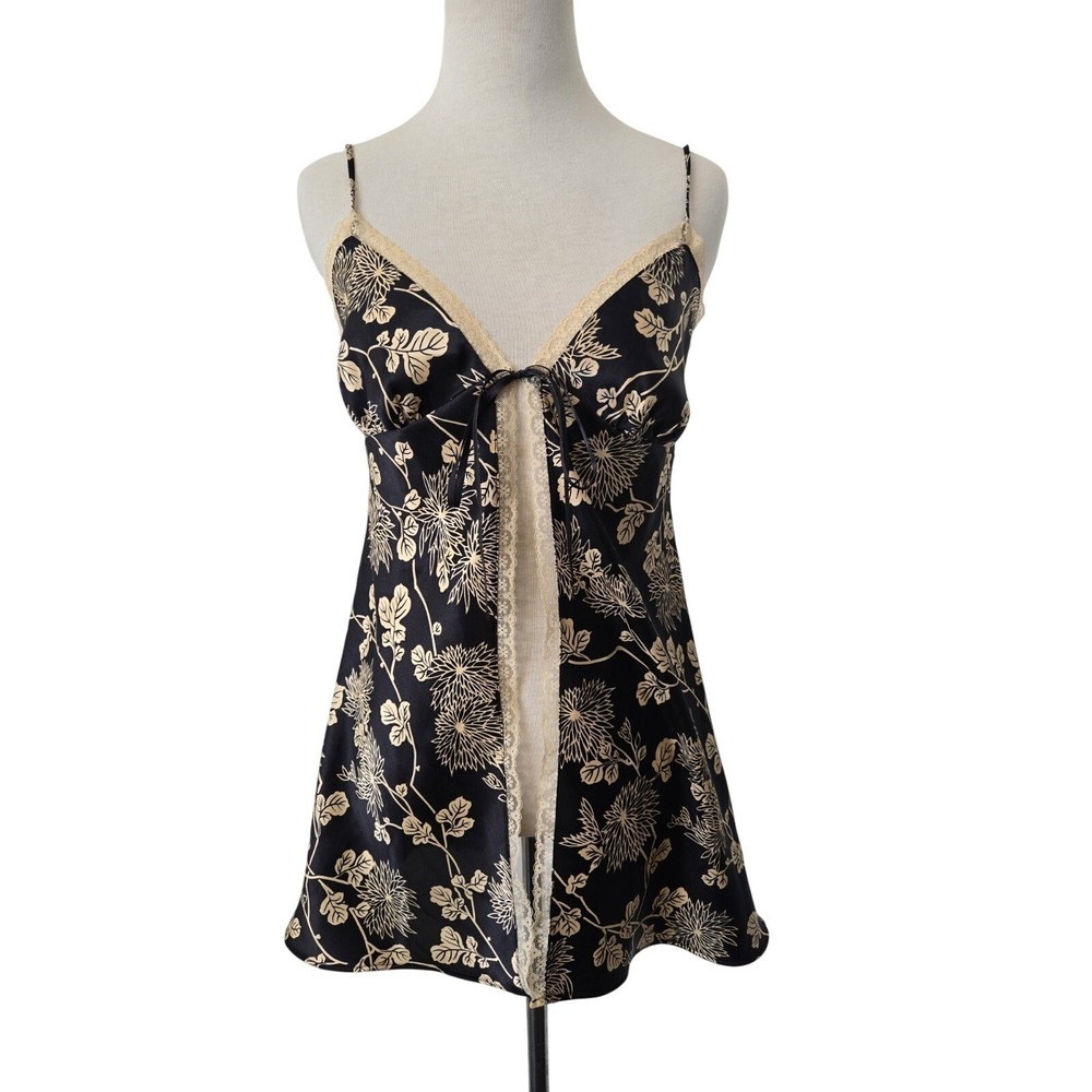 Victoria Secret Open Tie Front Black Babydoll Lingerie Floral lace Y2K Style S